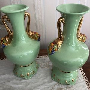 VINTAGE - 2 Mint Green Ceramic Vases 1960’s